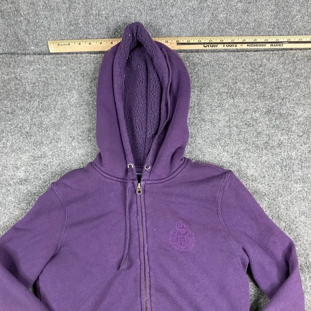 Tommy Hilfiger Hoodie Womens Size‎ S Purple Full Zip Sherpa Lined Casual Logo